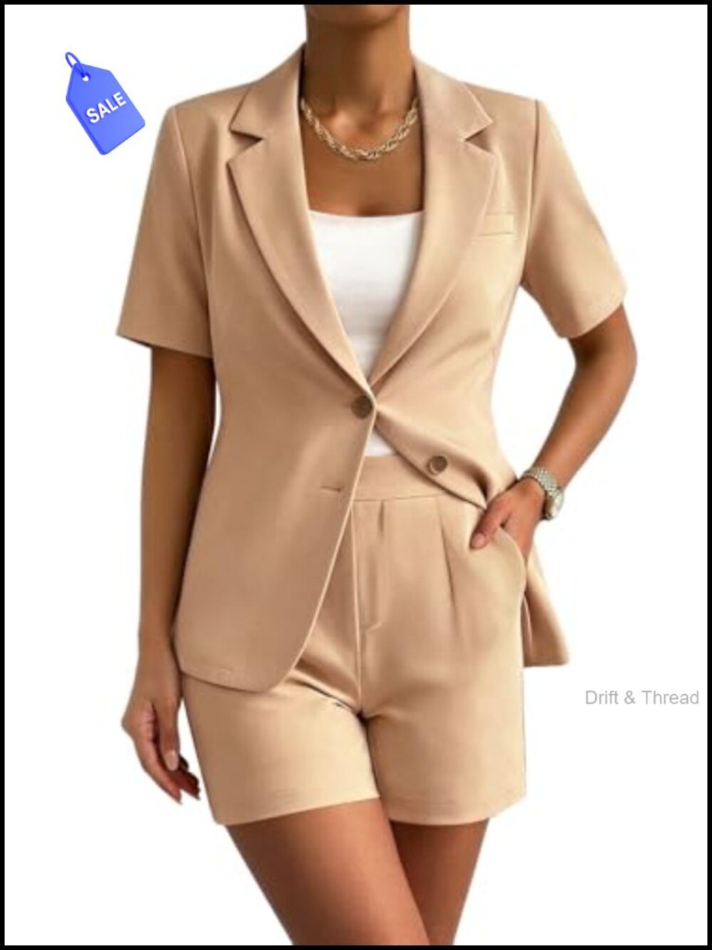 Women's 2 Piece Blazer Shorts Set Business Casual Polyester Blend Outfit